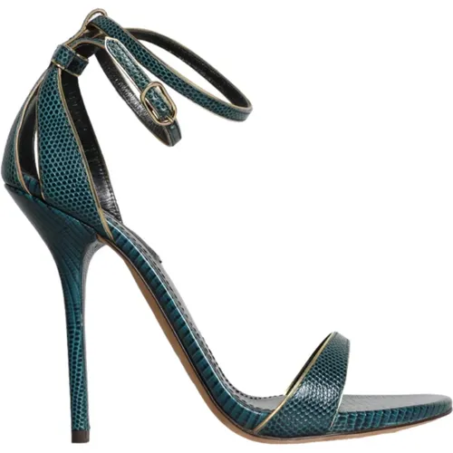 Dark Leather Heels Sandals Shoes , female, Sizes: 5 1/2 UK, 6 UK, 5 UK - Dolce & Gabbana - Modalova