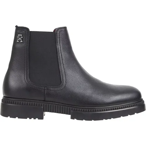 Schwarze Leder Chelsea Boots , Herren, Größe: 46 EU - Tommy Hilfiger - Modalova