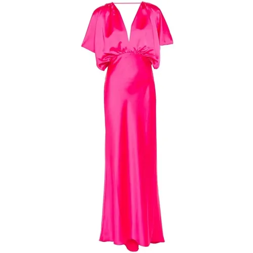 Satin V-Ausschnitt Kleid mit Falten , Damen, Größe: XS - pinko - Modalova