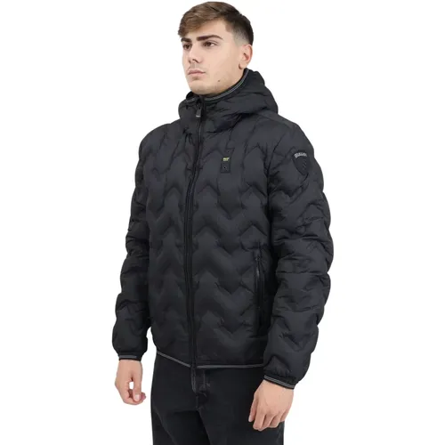 Schwarze Steppjacke mit Kapuze , Herren, Größe: M - Blauer - Modalova