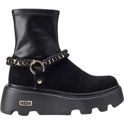 Schwarze Plateau-Stiefel mit Scoobidoo-Kette , Damen, Größe: 37 EU - Cult - Modalova