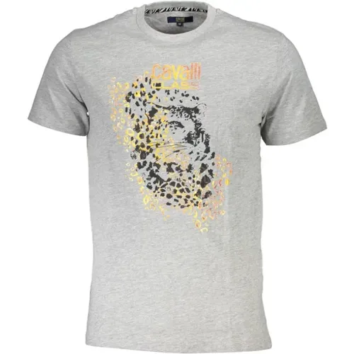 Graues Baumwoll Logo Print T-Shirt , Herren, Größe: L - Cavalli Class - Modalova