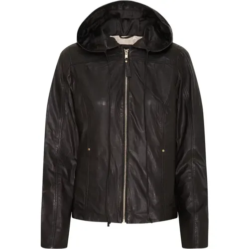 Soft Biker Jacket with Hood in Leather , female, Sizes: L, 3XL, M, 2XL - Btfcph - Modalova