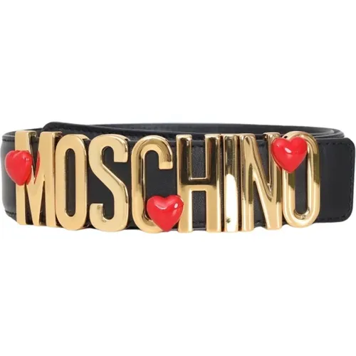 Schwarzer Ledergürtel mit Logoschnalle , Damen, Größe: 2XL - Moschino - Modalova