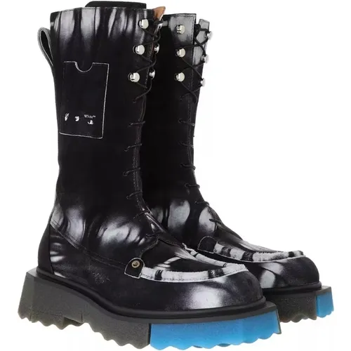 Tie Dye Combat Stiefel Schwarz/Weiß - Off White - Modalova