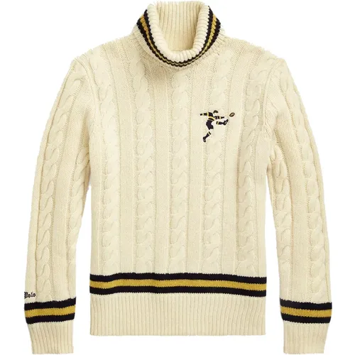 Cable Knit Wool Blend Turtleneck with Rugby Player Embroidery , male, Sizes: XL - Ralph Lauren - Modalova
