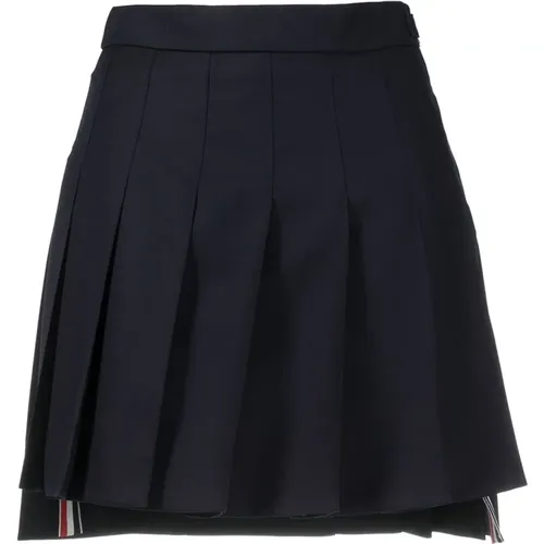 Blue Wool/Cupro Mini Pleated Skirt , female, Sizes: S - Thom Browne - Modalova