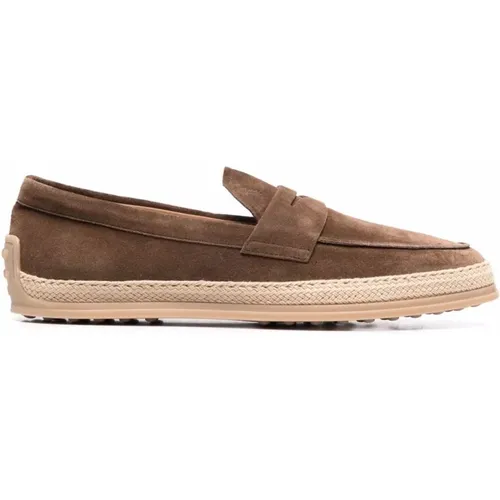 Braune Leder Flache Slip-On Schuhe , Herren, Größe: 42 1/2 EU - TOD'S - Modalova