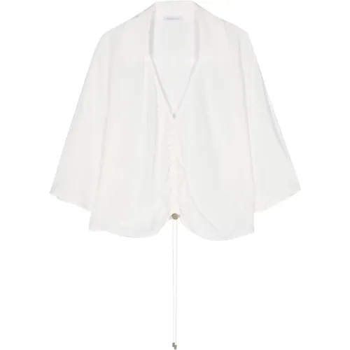 Weiße Crêpe Bluse mit Gold Details , Damen, Größe: 2XS - PATRIZIA PEPE - Modalova