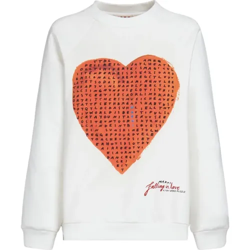 Loopback Sweatshirt mit Wordsearch Heart Print , Damen, Größe: XS - Marni - Modalova