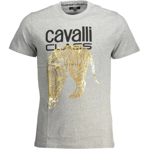 Bedrucktes Logo-T-Shirt Kurzarm Rundhalsausschnitt , Herren, Größe: L - Cavalli Class - Modalova