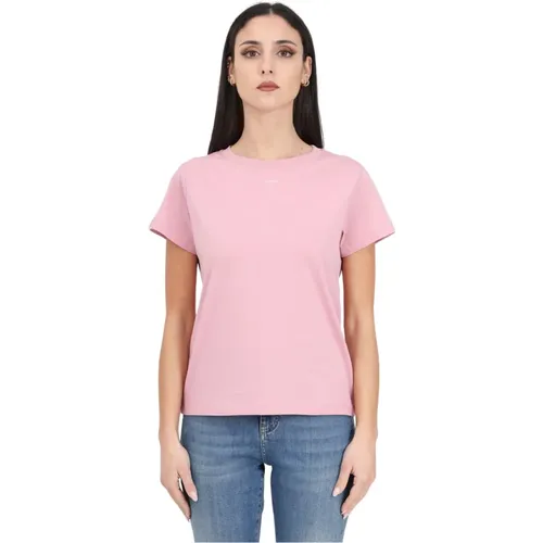 Slim Fit Baumwoll T-Shirt mit Mini Logo Print - pinko - Modalova