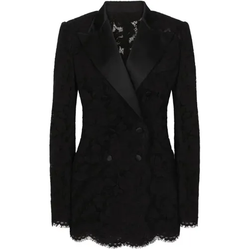 Floral-Lace Double-Breasted Jacket , female, Sizes: M, S - Dolce & Gabbana - Modalova