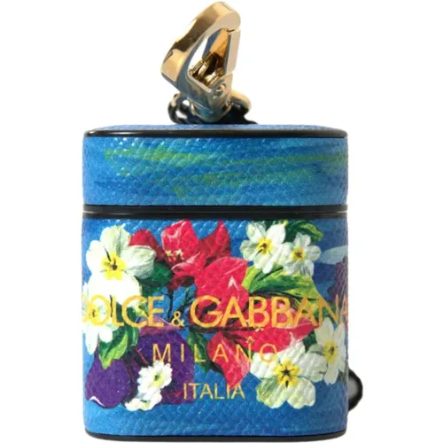 Blaues Blumen Leder Airpods Hülle - Dolce & Gabbana - Modalova