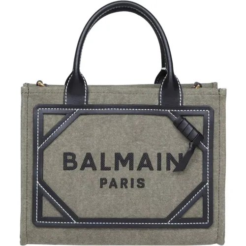 Canvas Handbag Khaki/Black , female, Sizes: ONE SIZE - Balmain - Modalova