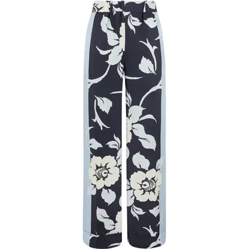 Blaue Blumenmuster Elastische Taille Hose - P.A.R.O.S.H. - Modalova