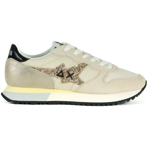 Glitter Logo Leather and Fabric Sneakers , female, Sizes: 4 UK, 8 UK, 3 UK - Sun68 - Modalova