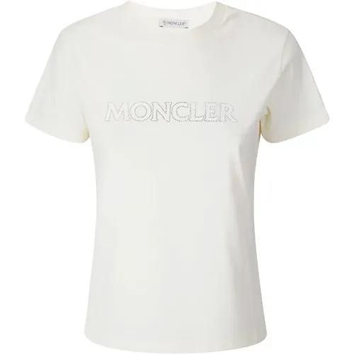 Cotton T-Shirt with Swarovski Logo , female, Sizes: S, M, L - Moncler - Modalova