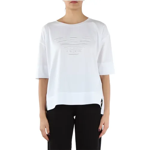 Embroidered Logo Oversized Cotton T-Shirt , female, Sizes: S, XS - Emporio Armani - Modalova