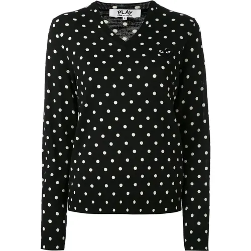 Schwarzer Polka Dot V-Ausschnitt Pullover , Damen, Größe: S - Comme des Garçons Play - Modalova