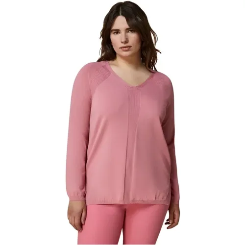 Rosa Pullover mit V-Ausschnitt , Damen, Größe: M - Marina Rinaldi - Modalova