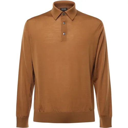 Lightweight Wool Polo Shirt Camel , male, Sizes: S, L - Ermenegildo Zegna - Modalova