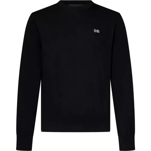 Schwarzer Crew Neck Logo Sweatshirt , Herren, Größe: L - Dsquared2 - Modalova