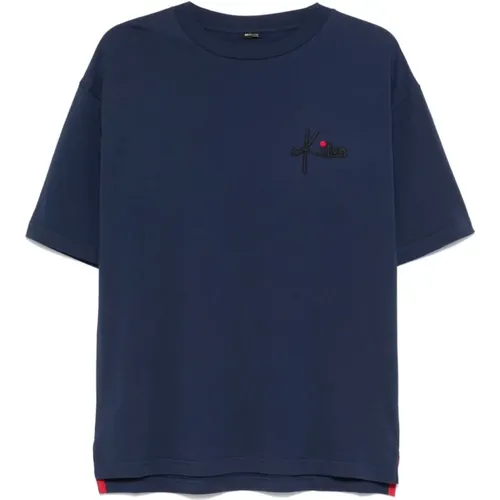 Blau Baumwoll T-shirt mit Logo Stickerei - Kiton - Modalova