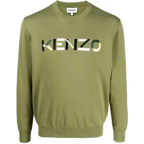 Grüner Baumwollpullover mit Logo-Detail , Herren, Größe: L - Kenzo - Modalova