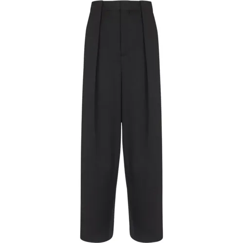 Schwarze Wollhose mit Falten - Balmain - Modalova