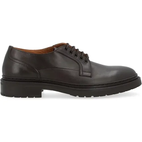 Braune Leder Derby Schuhe Gummisohle - Dondup - Modalova