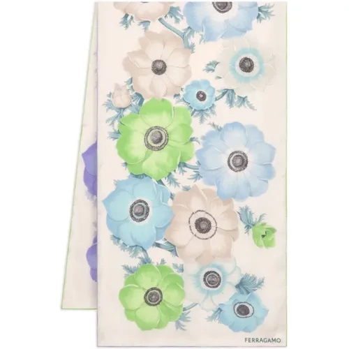 Floral Print Silk Scarf Lilac , female, Sizes: ONE SIZE - Salvatore Ferragamo - Modalova