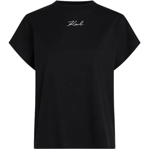 Schwarzes T-Shirt Weisses Logo - Karl Lagerfeld - Modalova