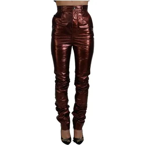 Dolce Gabbana Metallic Bronze High Waist Skinny Jeans , female, Sizes: XS - Dolce & Gabbana - Modalova