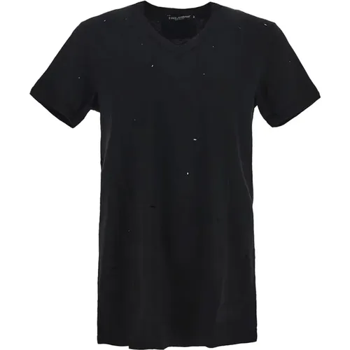 V-Ausschnitt Logo Patch T-shirt , Herren, Größe: M - Dolce & Gabbana - Modalova