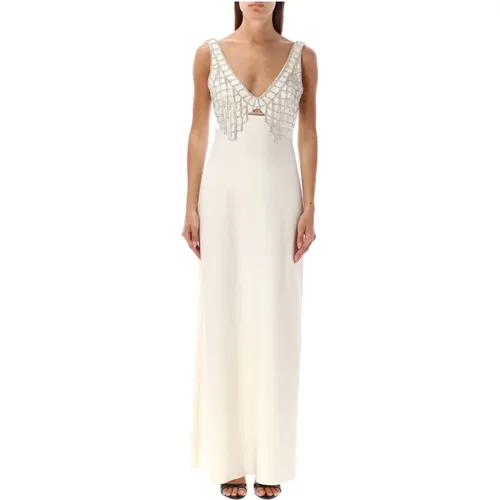 Cream Diamante Bralette Long Dress , female, Sizes: XS, M, S, 2XS - Self Portrait - Modalova