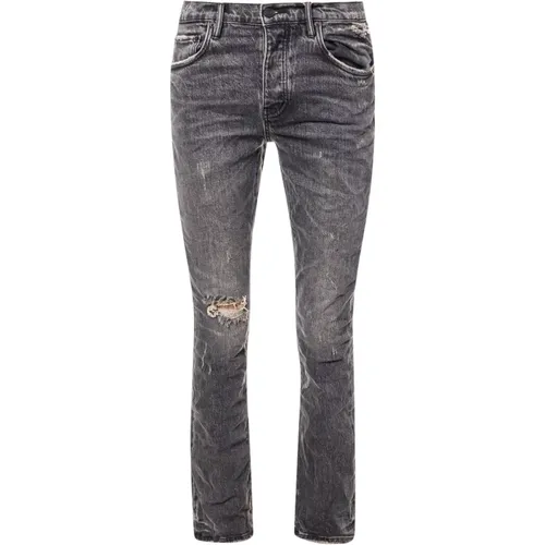 Grey Flared Trousers with Leather Patch , male, Sizes: W36, W33, W34, W30, W31 - Purple Brand - Modalova