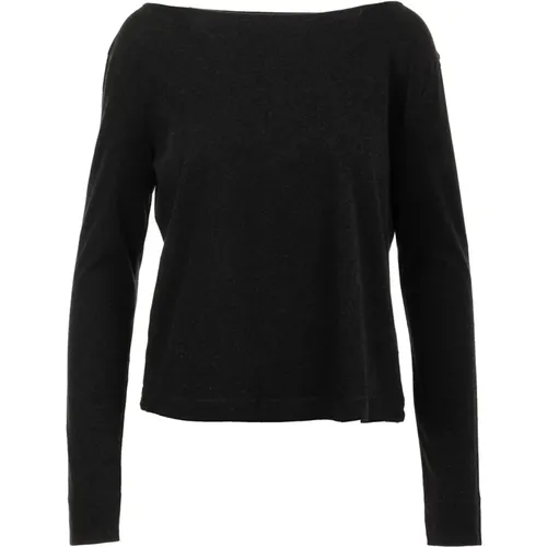 Schwarzer Bateau-Ausschnitt Pullover - majestic filatures - Modalova