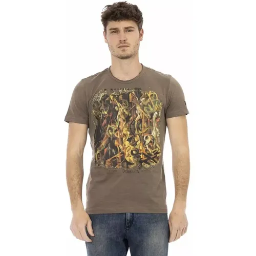 Elegantes braunes T-Shirt mit Frontprint , Herren, Größe: 3XL - Trussardi - Modalova