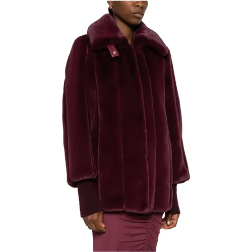 Bordeaux Shearling Mantel mit Reißverschluss - PATRIZIA PEPE - Modalova