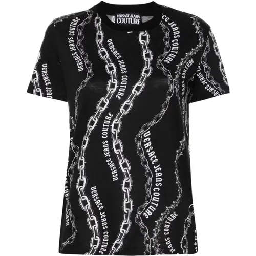 Stilvolles Schwarzes T-Shirt für Frauen , Damen, Größe: M - Versace Jeans Couture - Modalova