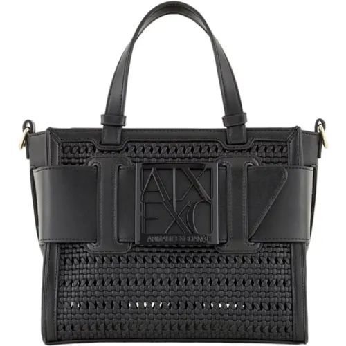 Schwarze Eco-Leder Reißverschlusstasche , Damen, Größe: ONE Size - Armani Exchange - Modalova
