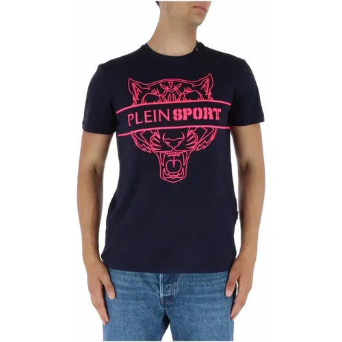 Blau bedrucktes Kurzarm T-Shirt , Herren, Größe: L - Plein Sport - Modalova