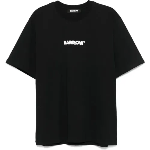 Schwarzes Crew Neck T-shirt Bubble Writing,Einfaches Logo T-Shirt - BARROW - Modalova