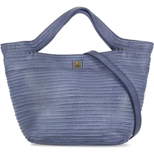 Blau Leder Einkaufstasche mit Pochette - Majo - Modalova