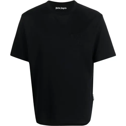 Schwarzes Monogramm Crew-neck T-shirt Slim Fit , Herren, Größe: M - Palm Angels - Modalova