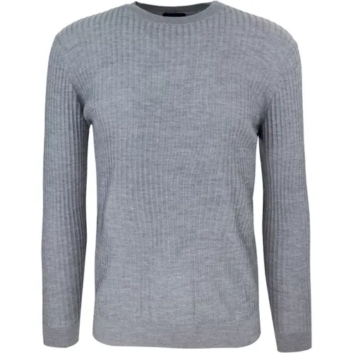 Grauer Woll-Crewneck-Pullover , Herren, Größe: L - Emporio Armani - Modalova