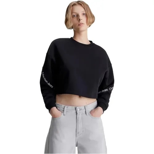 Logo Tape Sweatshirt , Damen, Größe: L - Calvin Klein - Modalova