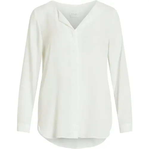 Weiße V-Ausschnitt Bluse mit Knöpfen , Damen, Größe: L - Vila - Modalova