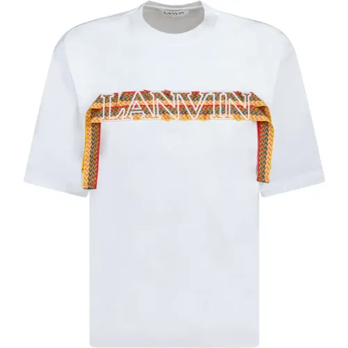 Weiße bestickte T-Shirt mit Spitzenverzierungen , Herren, Größe: S - Lanvin - Modalova